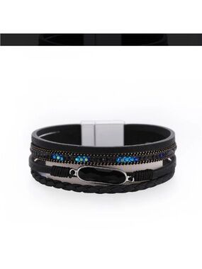 Arwen Eco Black Multi-Layer Leather Black Boho Iridescent Beads Bracelet